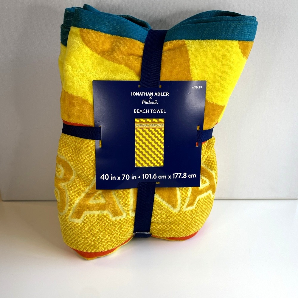 Jonathan Adler x Michaels Beach Towel Pool "Cabana" Yellow Summer 40x70 Cotton